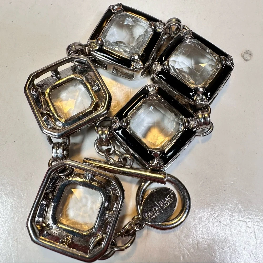 White House Black Market silver tone with black & clear rhinestones toggle clasp - Picture 2 of 5